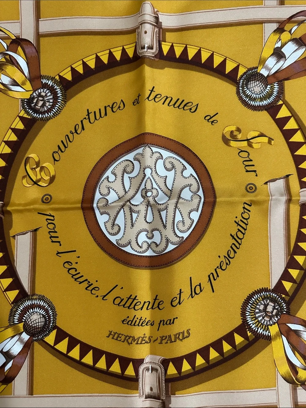 Hermès Paris Gold & Brown Equestrian Silk Scarf - Picture 3 of 10